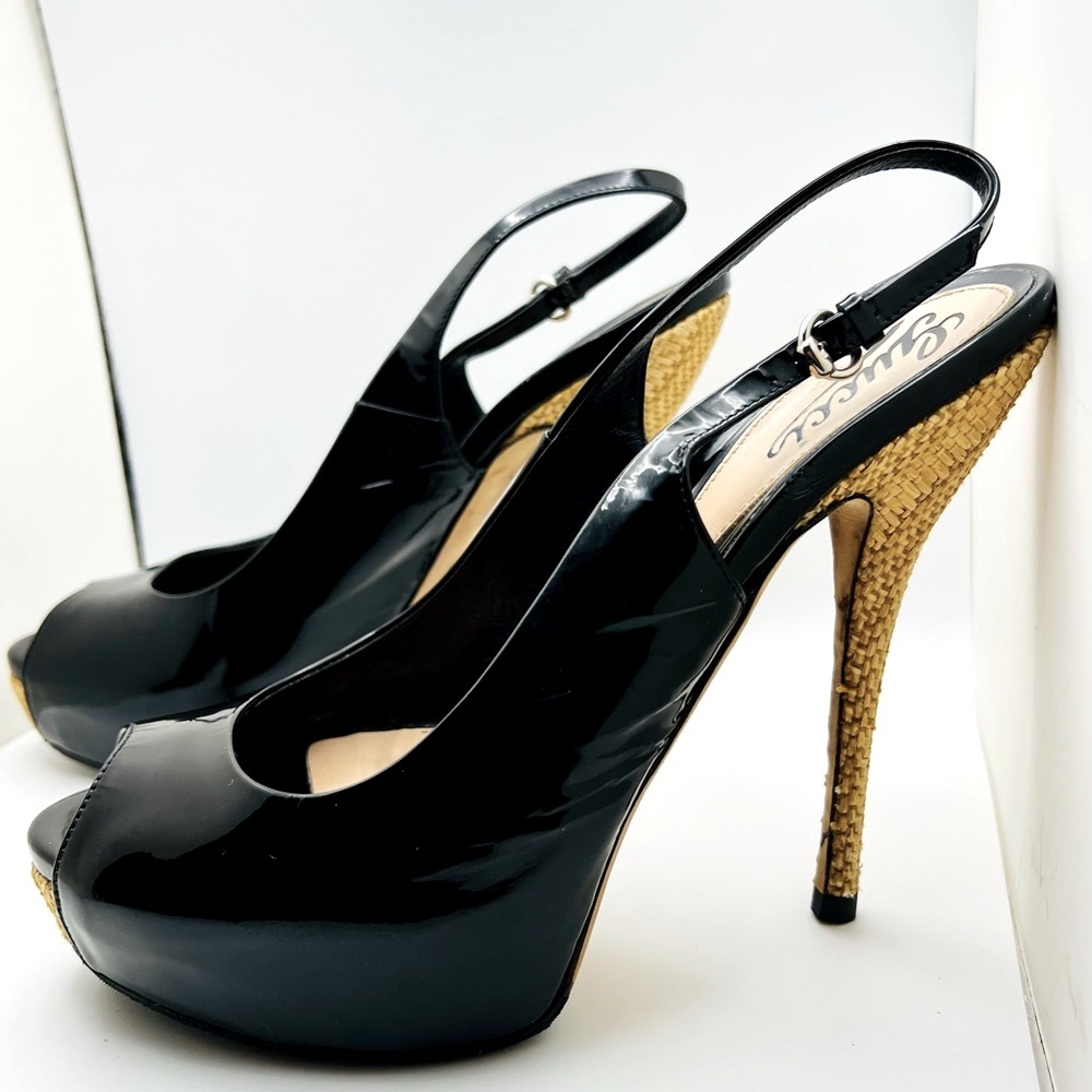 Gucci Black Patent Leather Slingback Stiletto Pumps